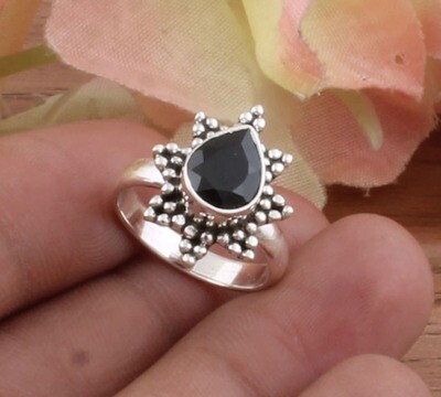 Beautiful Pair Black Onyx Top Quality Gemstone 925 Sterling Silver Ring,Antique Silver Designer Ring,Middle Finger Ring Gift For Him