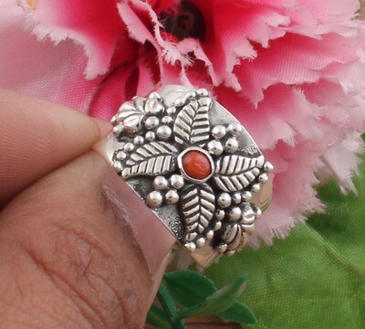 Amazing Butterfly Red Coral Solid 925 Sterling Silver Ring For Friends - Meditation Ring - Handmade Silver Band Ring - Weddings Gifts Idea
