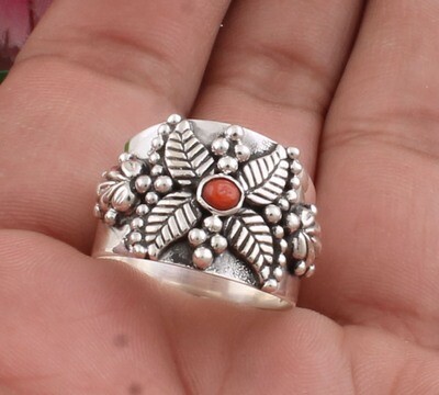 Amazing Butterfly Red Coral Solid 925 Sterling Silver Ring For Friends - Meditation Ring - Handmade Silver Band Ring - Weddings Gifts Idea
