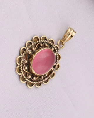 Real Rose Quartz Top Quality Gemstone Pendant Cabochon Stone Boho Pendant,Yellow Brass Pendant, Fashion Item Jewelry,Wedding Brass Pendant
