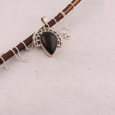 Black Onyx Necklace-Teardrop Necklace-925 Sterling Solid Silver Necklace- Black Pear Stone Boho Necklace Black Onyx Gemstone Necklace Mother