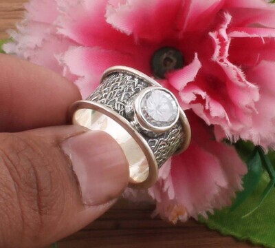Beautiful White Zircon AAA+Quality Gemstone Ring, Antique Silver Designer Ring,Middle Finger Ring, Cute Stone Round Ring,925 Sterling Silver Ring,Gifts For Him