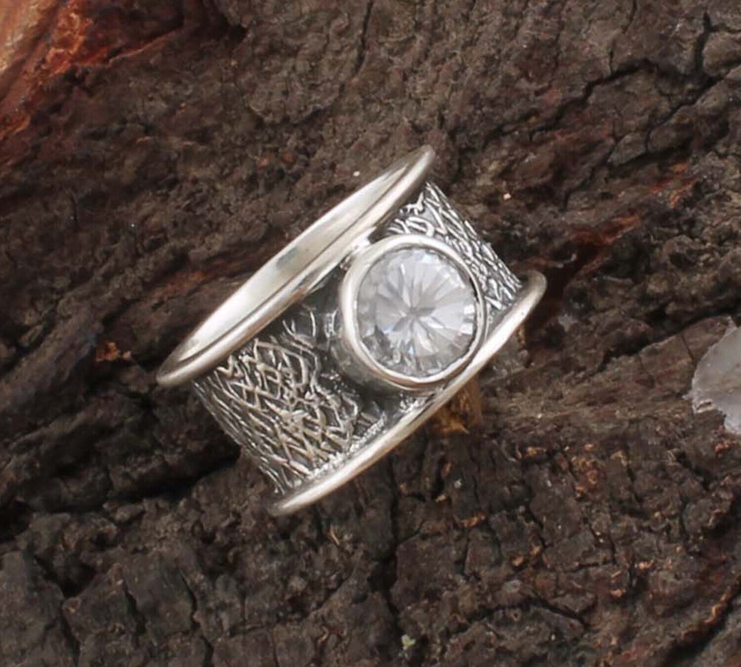 Beautiful White Zircon AAA+Quality Gemstone Ring, Antique Silver Designer Ring,Middle Finger Ring, Cute Stone Round Ring,925 Sterling Silver Ring,Gifts For Him