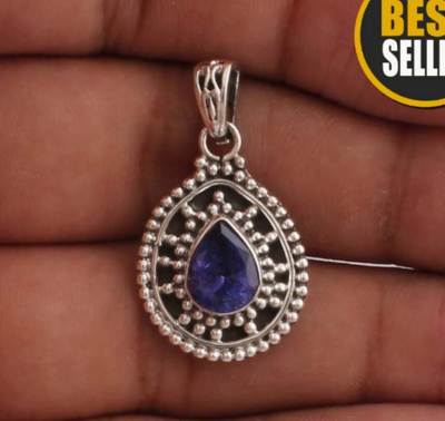 Natural Tanzanite 925 Sterling Silver Necklace For Women, Blue Pear Shape Handmade Gemstone Necklace, Bridal Necklace, Celtic, Gift For Mom