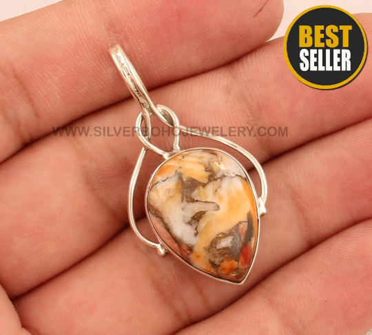 Oyster Copper Turquoise Pear Shape Gemstone Pendant - 925 Sterling Silver Necklace - Handmade Silver Pendant Necklace - Oyster Jewelry Gift