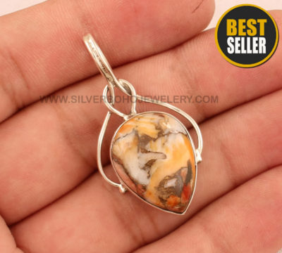 Oyster Copper Turquoise Pear Shape Gemstone Pendant - 925 Sterling Silver Necklace - Handmade Silver Pendant Necklace - Oyster Jewelry Gift