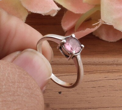 Amazing Prong Set Pink Cubic Zirconia Solid 925 Sterling Silver Ring For Wedding Ring, Handmade Bohemian Silver Round Cut Zircon Bridesmaid Ring For Gift Idea