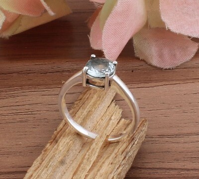 Amazing Prong Set Blue Topaz Solid 925 Sterling Silver Ring For Wedding - Simple Cut Stone Handmade Round Shape Ring - For Father & Mother Gifts Him
