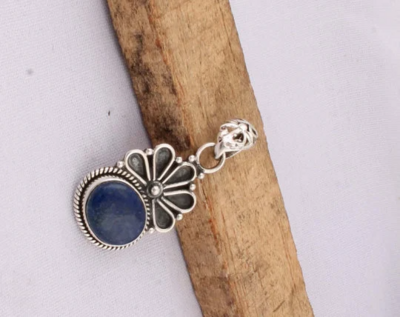 Natural Lapis Top Quality Gemstone Handicraft Pendant, Cabochon Oval Stone Boho Pendant, Sterling Silver Pendant