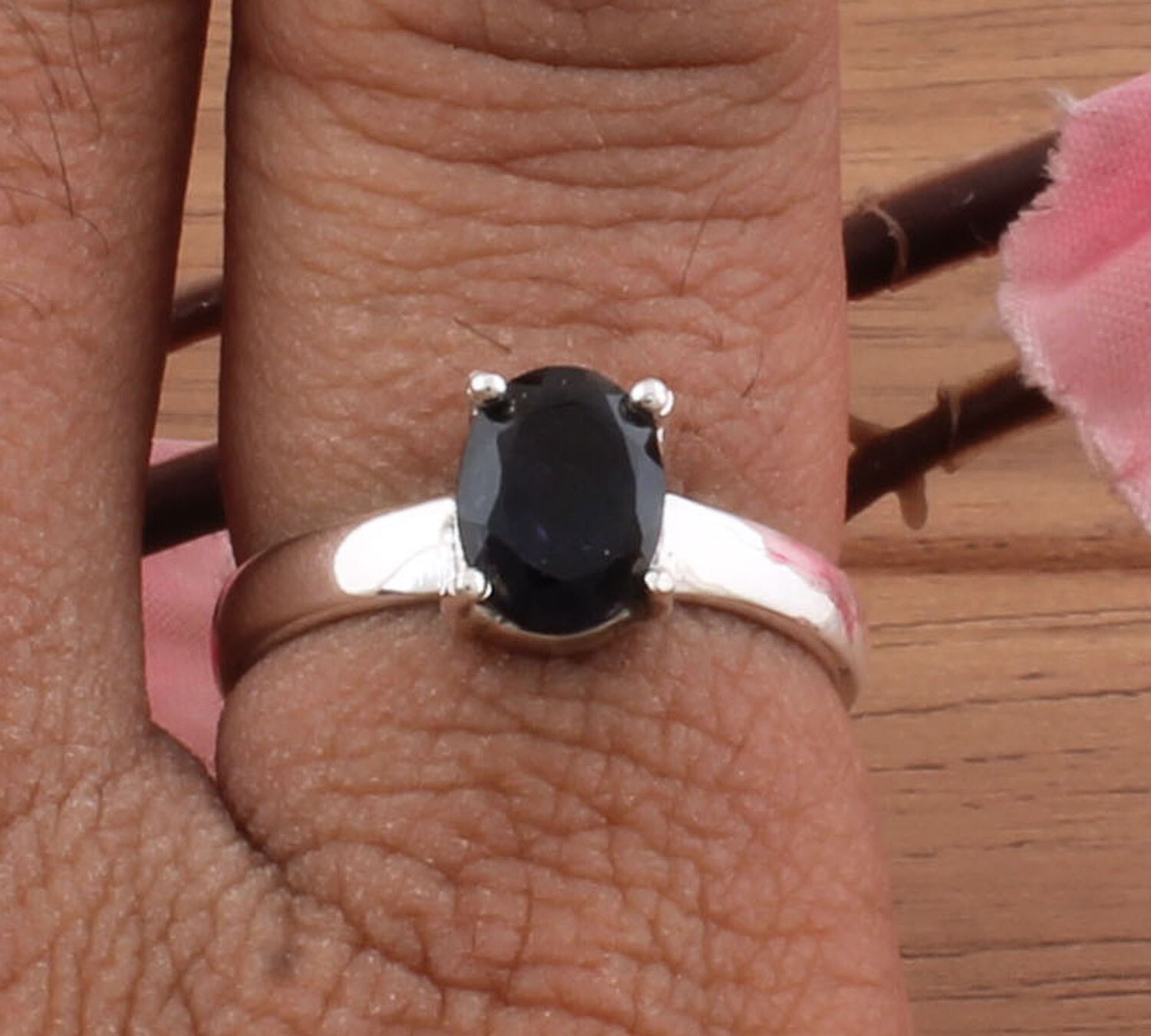 925 Sterling Solid Silver Prong Set Black Onyx Ring For Wedding - Simple Cut Stone Handmade Round Shape Ring - For Father &amp; Mother Gifts Him