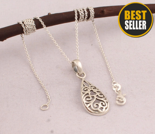 Beautiful Chain Necklace, Sterling Silver Plain Necklace, 925 Silver, Bridal Necklace, Star Antique Pendant, Silver Jewelry