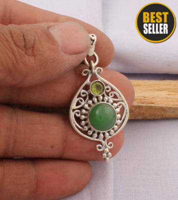 Real Green Jade+Peridot Gemstone Pendant Cabochon & Cut Stone's Boho Pendant 925-Antique Silver Pendant,Wedding Pendant,Gift Item Pendant Real Green Jade+Peridot Gemstone Pendant Cabochon & Cut Stone's Boho Pendant 925-Antique Silver Pendant,Wedding Pendant,Gift Item Pendant