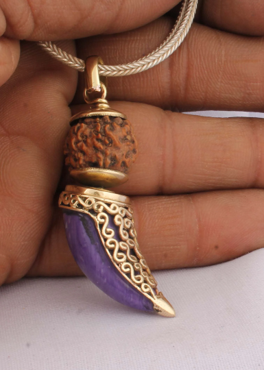 Beautiful Charoite Top Quality Gemstone Pendant,Brass Pendant Handicraft Boho Pendant Gift For Her Yellow Brass Pendant