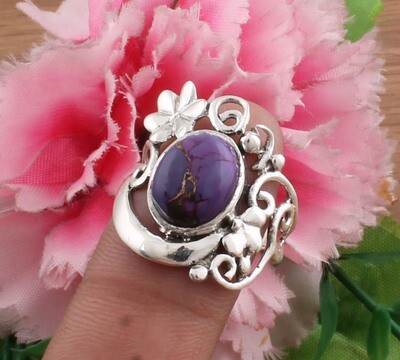 Beautiful Composite Turquoise Gemstone Ring,925 Sterling Silver Ring, Top Quality Oval Cabochon Flower Ring, Valentine's Day Gift For Girls