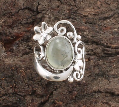 Amazing Flower Natural Prehnite Oval Gemstone Solid 925 Sterling Silver Ring For Girls / Handmade Silver Designer Ring / For Wedding Anniversary Gifts Her