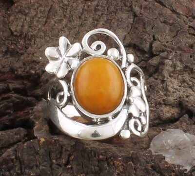 Flower Yellow Jade Oval Gemstone Silver Ring, 925 Solid Sterling Silver Ring, Anniversary Waddings Gifts For her