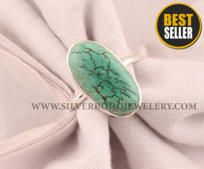 Tibetan Turquoise Oval Gemstone Ring / 925 Sterling Silver Ring / Handmade Ring / Engagement Ring / Wedding Jewelry
