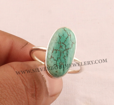 Tibetan Turquoise Oval Gemstone Ring / 925 Sterling Silver Ring / Handmade Ring / Engagement Ring / Wedding Jewelry