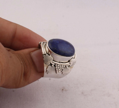 Natural Lapis Top Quality Gemstone Ring Cabochon Stone Ring 925-Sterling Silver Ring,Antique Silver Ring,Index Finger Ring
