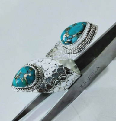 A Mohave Blue Turquoise and Iolite Ring in Sterling Silver Turquoise AAA+Quality Gemstone Ring, Dual Stone Ring, Dual Turquoise Ring