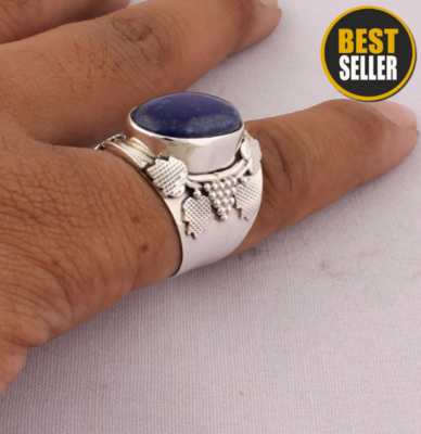 Natural Lapis Top Quality Gemstone Ring Cabochon Stone Ring 925-Sterling Silver Ring,Antique Silver Ring,Index Finger Ring