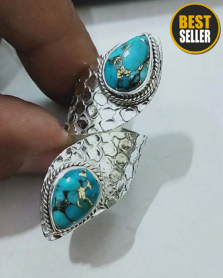 A Mohave Blue Turquoise and Iolite Ring in Sterling Silver Turquoise AAA+Quality Gemstone Ring, Dual Stone Ring, Dual Turquoise Ring A Mohave Blue Turquoise and Iolite Ring in Sterling Silver Turquoise AAA+Quality Gemstone Ring, Dual Stone Ring, Dual Turquoise Ring
