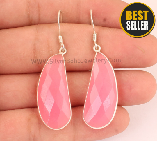 Amazing Pink Jade Gemstone Silver Earring 925 Solid Sterling Silver Earrings Handmade Jewelry Earrings Item Boho Earrings Birthday Gift item