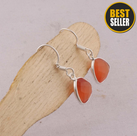 Amazing Red Onyx Gemstone Earring Cut Stone Earring 925-Sterling Silver Earring, Brith Stone Earring, Wedding Earring Small Earring BOHO SILVER