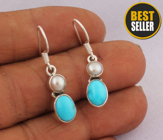 Sleeping Beauty Turquoise Gemstone Earring Cabochon Stone Boho Earring 925-Antique Silver Earring,Wedding Earring Gift For Her BOHO SILVER