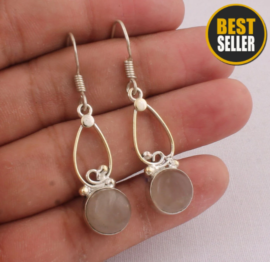 Authentic Natural Moonstone Earring, 925 Silver Earring, Top Quality, June Birthstone, Dainty Hoop Earrings, Adorable, Unique