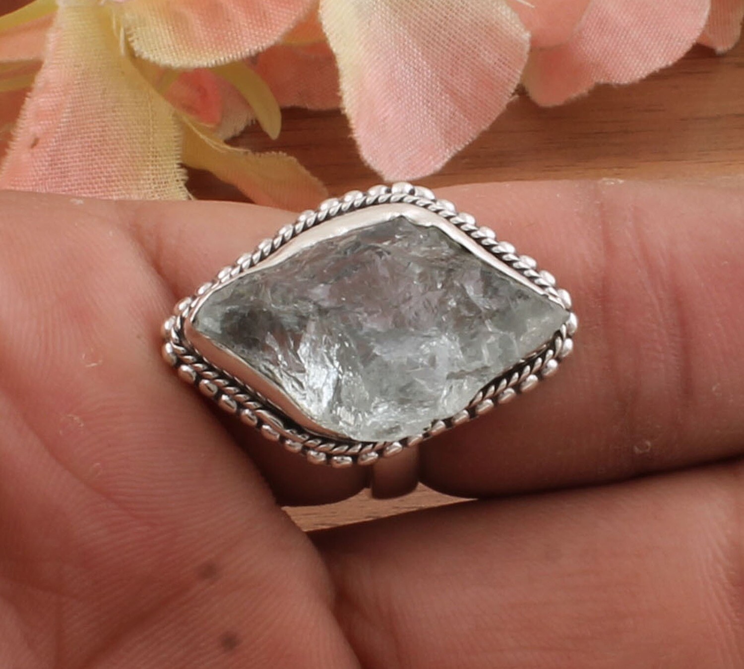 Aquamarine Ring - Rough Ring - 925 Sterling Solid Silver Ring - Index Finger Rough Aquamarine Fancy Gemstone Row Ring - One Of Kind Ring