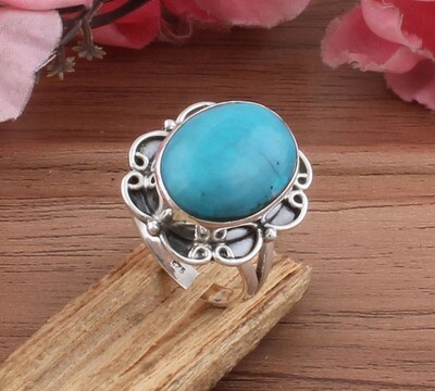 925 Sterling Solid Silver Amazing Natural Sleeping Beauty Turquoise Gemstone Ring | Designer Boho Oval Ring | Antique Silver Ring Midder Finger Ring For Women Weddings Gifts Idea