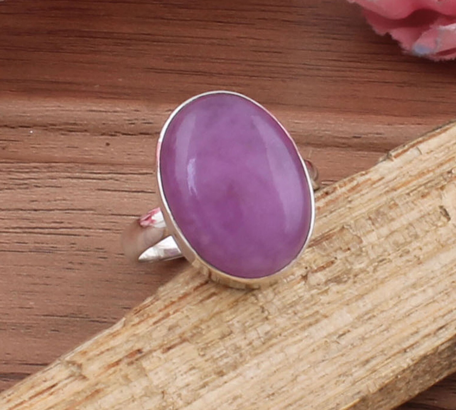Purple Jade Top Quality Gemstone 925 Antique Silver Ring - Middle Finger Oval Shape Ring - Antique Silver Ring -  Wedding Ring For Weddings Gift For Her