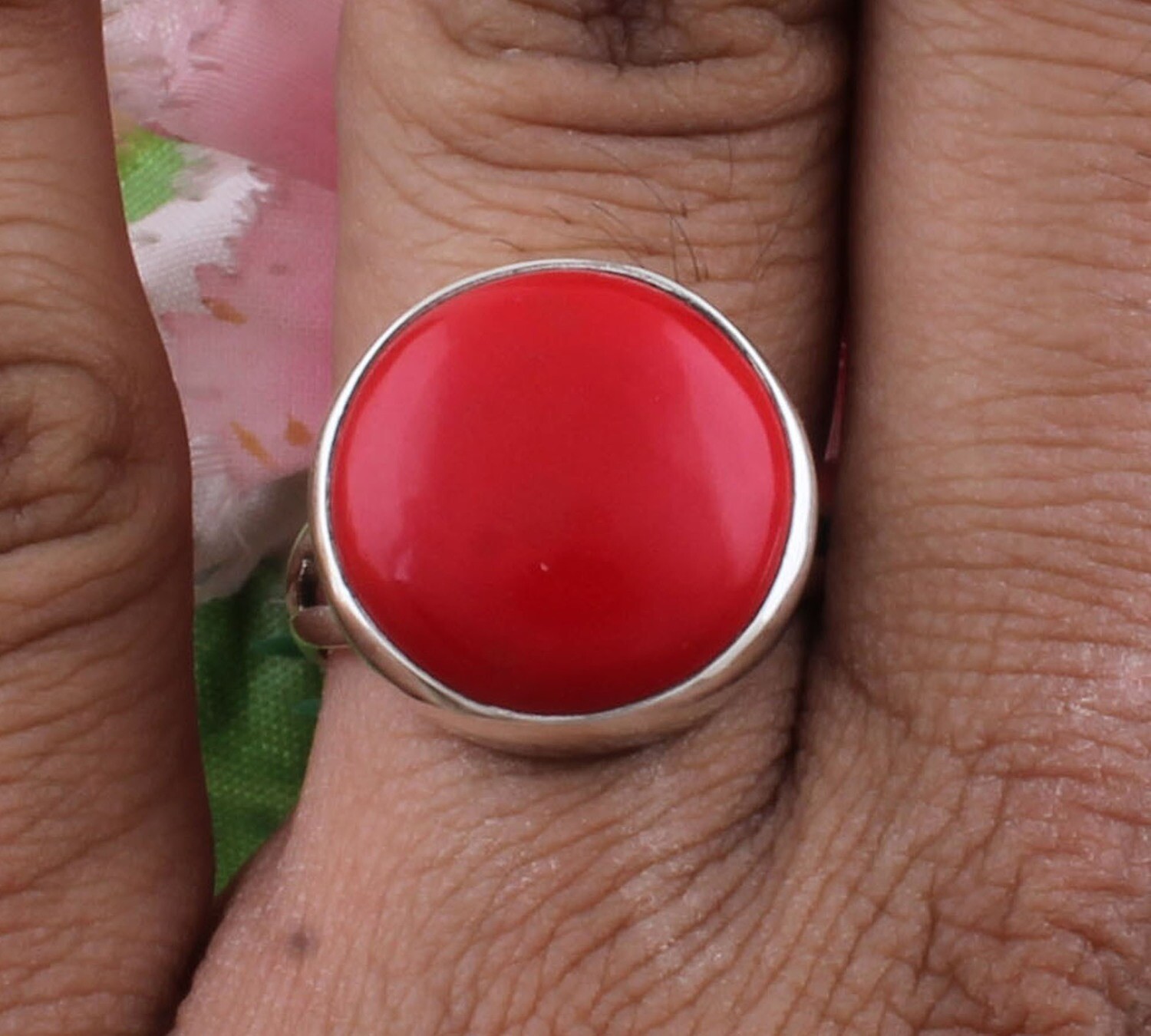 Amazing Red Coral Solid 925 Sterling Silver Ring For Girls - Meditation Round Shape Ring - Handmade Silver Ring - Women Weddings Gifts Him