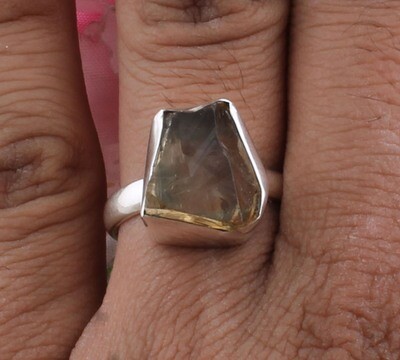 925 Sterling Solid Silver Citrine Ring - Rough Ring - Index Finger Rough Citrine Fancy Gemstone Row Ring - One Of Kind Ring