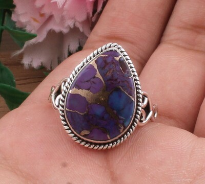 Amazing Purple Copper Turquoise AAA+Quality Gemstone Ring | Weddings Gifted Ring | Solid 925 Sterling Silver Ring | Women Gifts Item Ring.