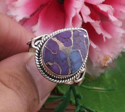 Amazing Purple Copper Turquoise AAA+Quality Gemstone Ring | Weddings Gifted Ring | Solid 925 Sterling Silver Ring | Women Gifts Item Ring.