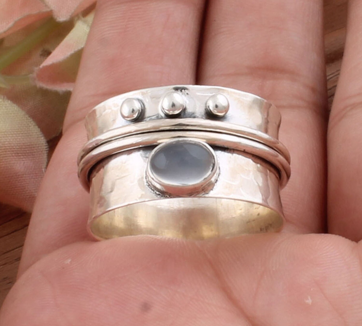 925 Sterling Silver White Moonstone Spinner Ring - Hand Carved Oval Shape Gemstone Spinner Band Ring - Handmade Jewelry - Women Jewelry - Gift For Her