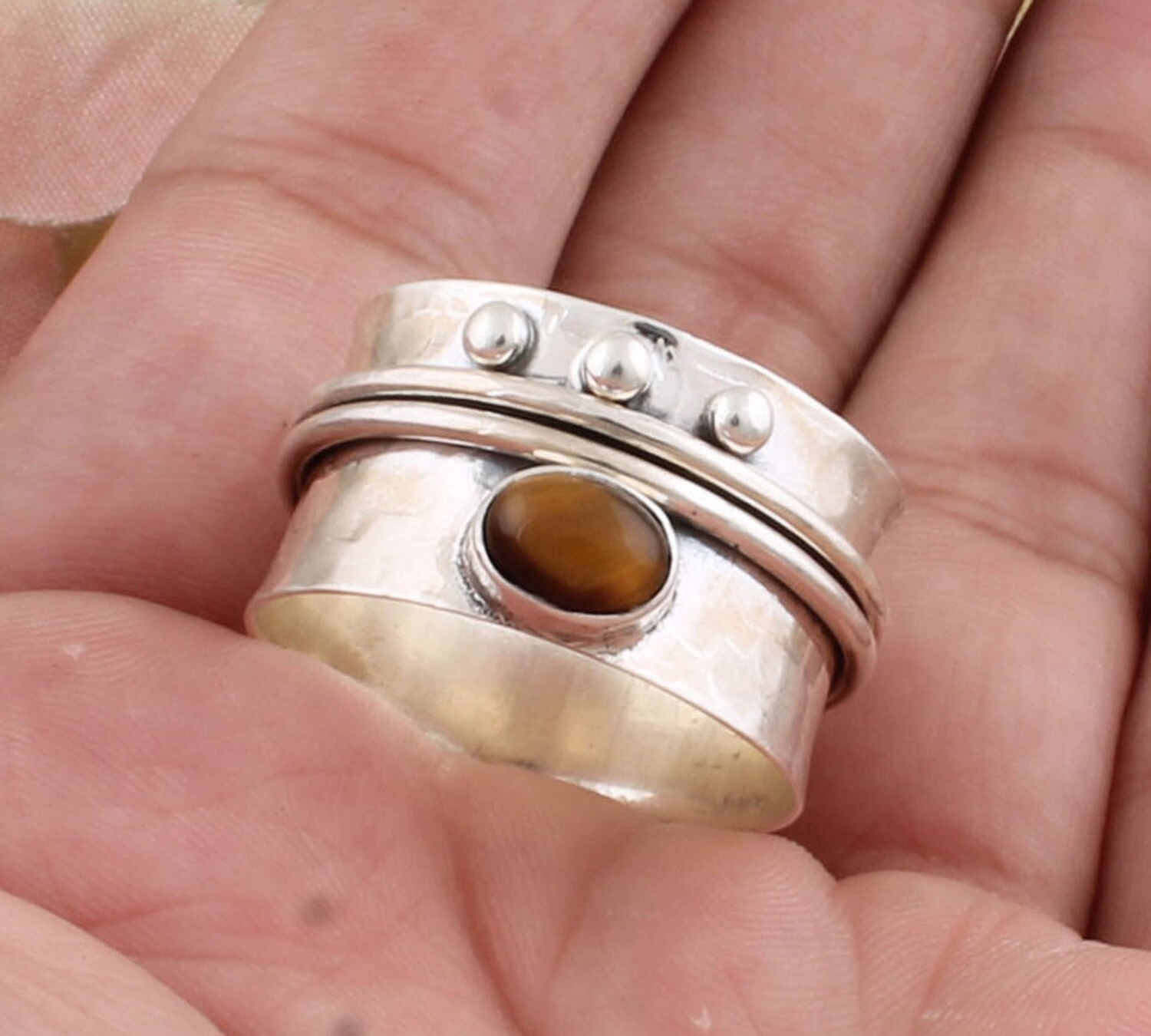 925 Sterling Silver Tiger Eye Spinner Ring - Hand Carved Oval Shape Gemstone Spinner Band Ring - Handmade Jewelry - Girls Jewelry - Gift For Idea