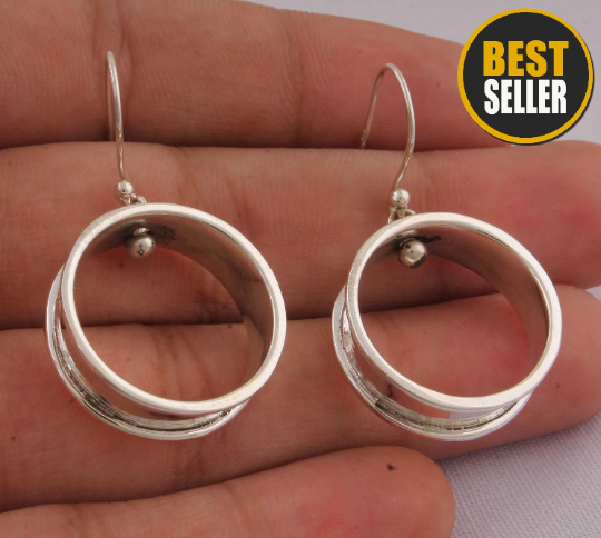 Ruond Earring 925-Sterling Silver Earring,Handcrafted Boho Earring,Antique Silver Earring,Foral Earring,Silver Simple Plain Earring