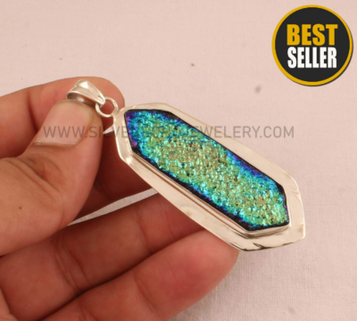 Titanium Durzy Gemstone Pendant - 925 Sterling Silver Necklace - Designer Silver Pendant Necklace - Women Wedding Jewelry