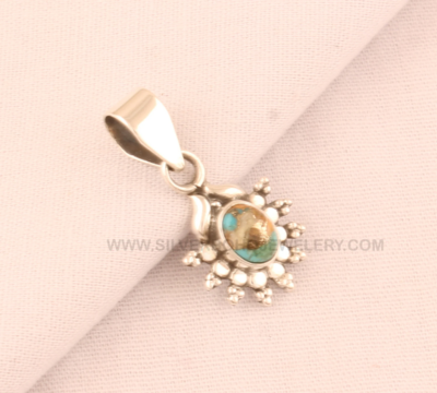 Floral Design Oyster Copper Turquoise Pendant For Her - 925 Sterling Silver Necklace - Designer Handmade Silver Pendant Necklace For Women