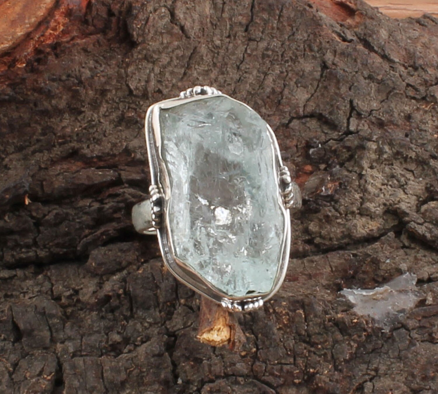 Top-Quality Aquamarine Ring - Rough Ring - 925 Sterling Solid Silver Ring - Index Finger Rough Aquamarine Gemstone Row Ring - One Of Kind Ring