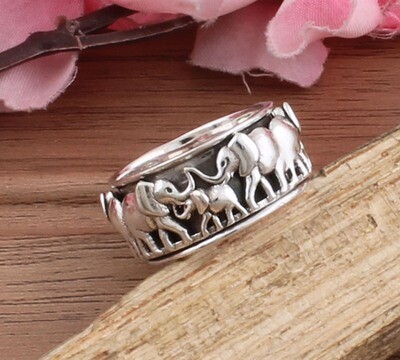 Amazing Elephant Spinner Ring, Round Shape Spinner Ring, Gift Item Gift Ring, Unique Item Gift Ring, 925 Sterling Silver Spinner Ring,