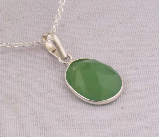 Natural Green Onyx Top Quality Gemstone Neckless,Cut Stone Neckless 925-Sterling Silver Neckless Boho Neckless Antique Silver Neckless
