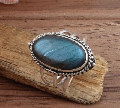 AAA+Quality Three Layer Natural Labradorite Gemstone 925 Sterling Silver Ring | Oval Blue Fire Stone Handmade Jewelry | Women Wedding Jewelry | Mom Gifts For Him