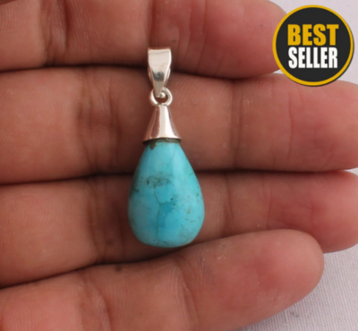 Beautiful Real Copper Turquoise Gemstone Pendant, Sterling Silver 925, Blue Stone Necklace, AAA+Top Quality, December Birthstone, Women Gift Beautiful Real Copper Turquoise Gemstone Pendant, Sterling Silver 925, Blue Stone Necklace, AAA+Top Quality, December Birthstone, Women Gift