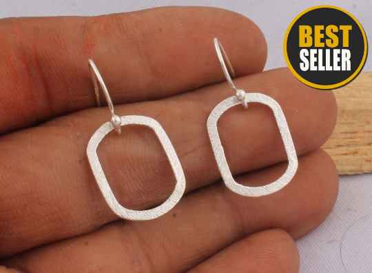 Simple Earring 925-Sterling Silver Earring,Handcrafted Boho Earring,Antique Silver Earring,Leaf Earring,Silver Simple Plain Earring