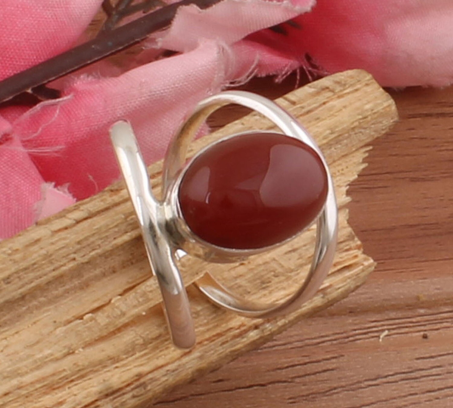 AAA+Quality Three Layer Natural Red Onyx Gemstone Solid 925 Sterling Silver Ring / Cabochon Handmade Designer Band Ring For Women Wedding Gifts Him