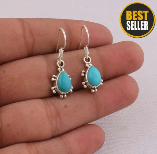 Sleeping Beauty Turquoise AAA+Quality Gemstone Earring 925-Sterling Silver Earring,Antique Silver Earring Wedding Gift Item Gift For Her